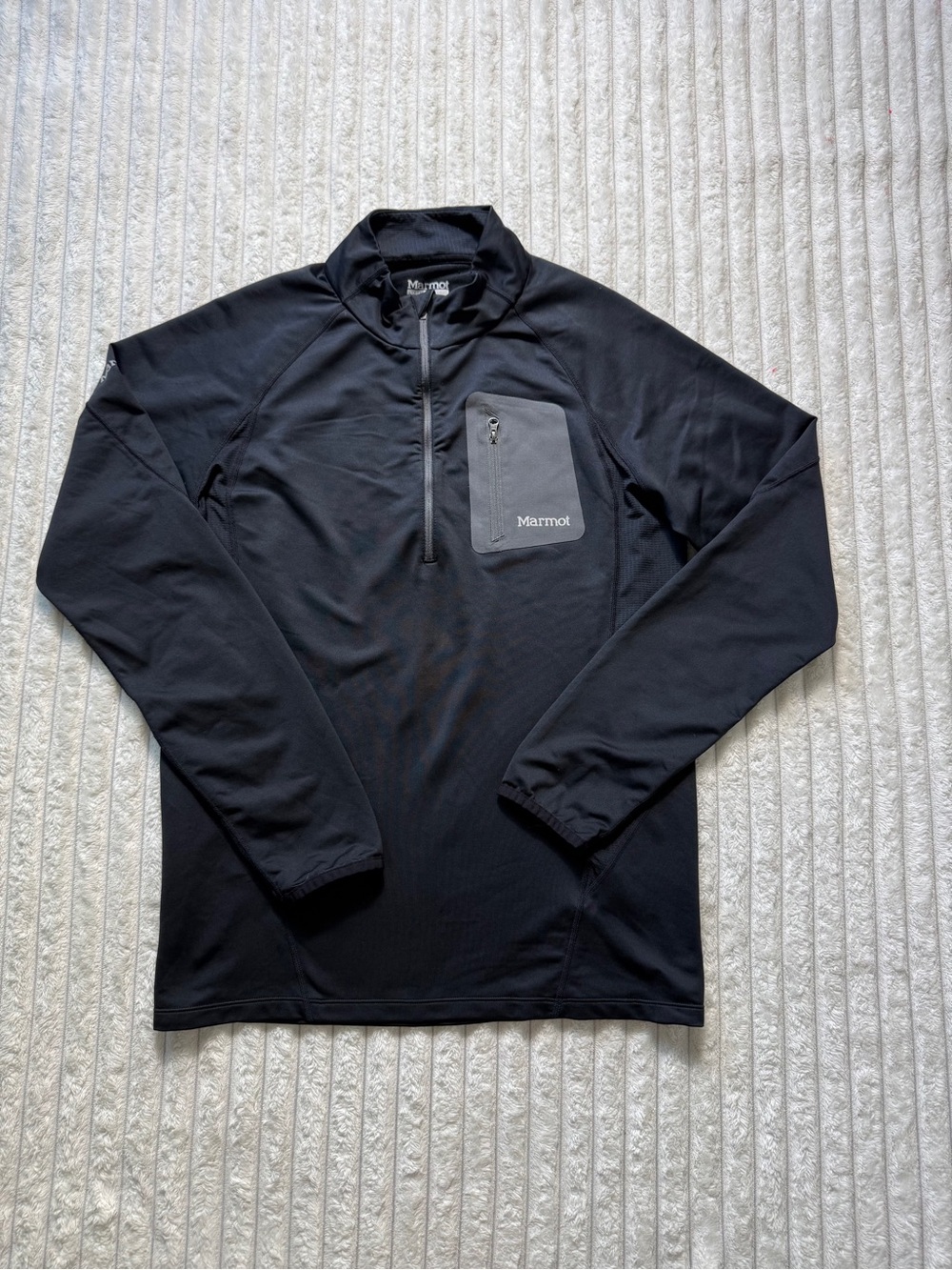 Marmot Men's Black Gray Polyester 1/4 Zip Mock Neck Zipper Pocket M